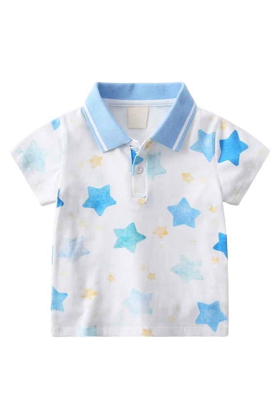 Toddler Boy T Shirts Toddler Baby Boys Short Sleeve T-Shirt Cute Print Tops Button Baby Boy Clothes Blue,3-4 Years