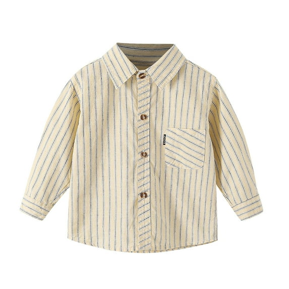 Zanarzt Toddler Boys Button Down Dress Shirt Children's Cotton Shirt Boys' Checkered Shirt Baby Shirt Thin Jacket Beige,5-6 Years