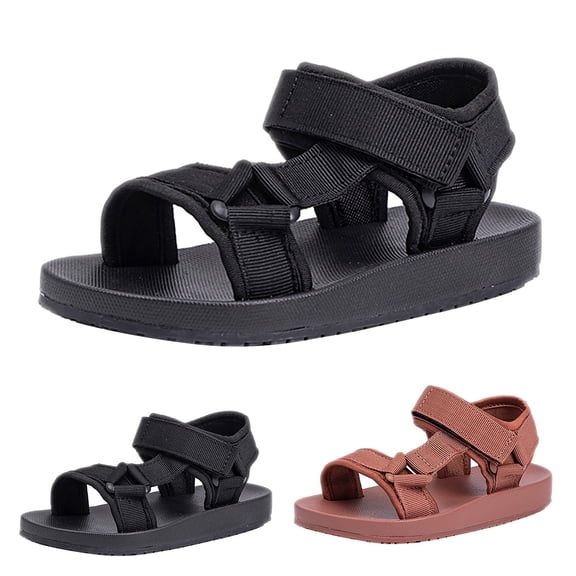 Zanarzt Toddler Boys Sandals Shoes Boys Sandals with Adjustable Buckle Casual Slides Sandals Open Toes Flat for Kids Toddler Brown,3.5
