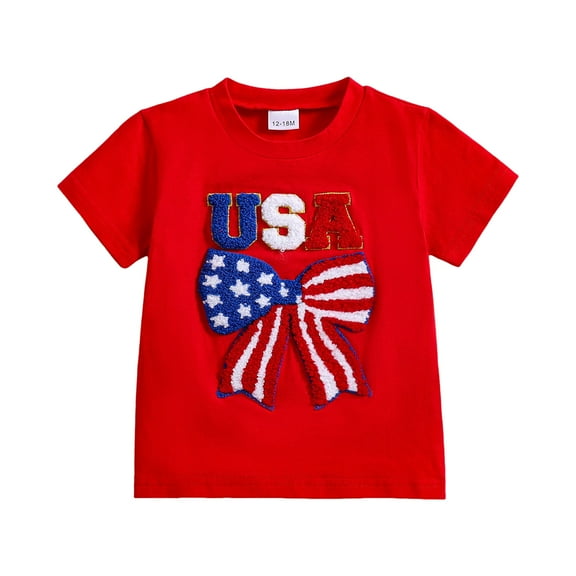 Zanarzt Toddler Boys Shirts Toddler Baby Boy 4th of July T Shirt American Flag Embroidered Blouse Tops Red,3-4 Years
