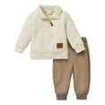 thumbnail image 1 of Zanarzt Toddler Boys Winter Clothes Set Boys Clothing Long Sleeve Solid Color Sweatshirt and Pants Two Piece Outdoor Sportswear Beige,2-3 Years, 1 of 7