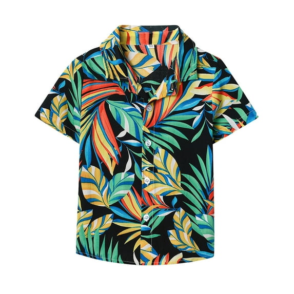 Zanarzt Toddler Button Down Boy's Shirt Short Sleeve Casual Button Down Beach Shirt Kids Summer Shirts Black,6-7 Years