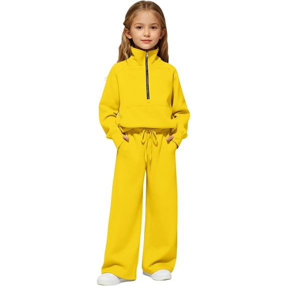 Zanarzt Toddler Clothes for Girls Clothes 2 Piece Sweatsuit Set Half Zip Sweatshirt Pants Spring Outfits for Teen Girls Yellow,11-12 Years