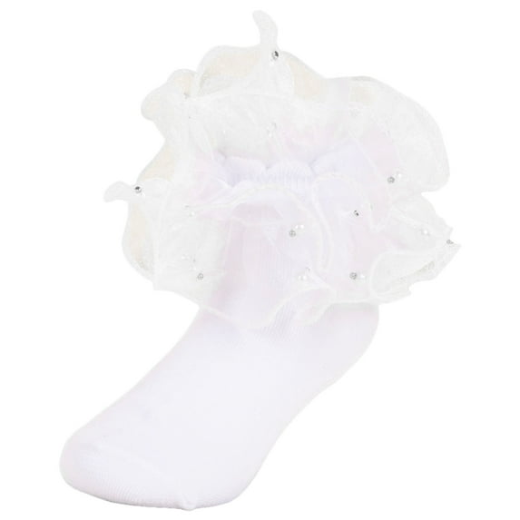 Zanarzt Toddler Crew Socks Girls Lace Ruffle Socks Toddler Cotton Cute Fancy Ruffled Frilly Princess Dress Ankle Socks for Little Kids 0-6 Months,White