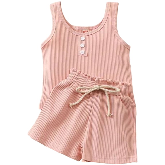 Zanarzt Toddler Girl 2 Piece Outfits Girls Vest and Shorts Set Casual Baby Sleeveless Vest Two Piece Set Summer Clothes Pink,2-3 Years