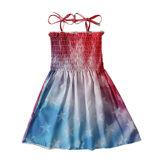 Zanarzt Toddler Girl 4th Of July Outfit Toddler Girls 4th of July Outfit Sleeveless Party Dress with Stars Soft Cotton Casual Summer Dress Blue,3-4 Years