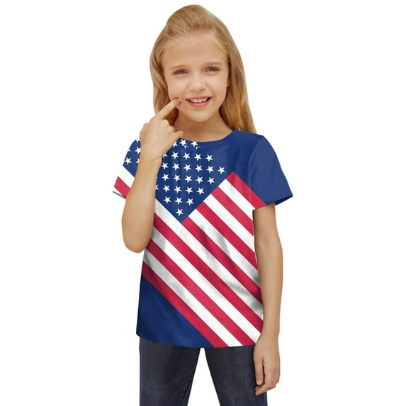 Zanarzt Toddler Girl 4th Of July Summer Top Girls shirts Toddler Kids Baby Girls 4th Of July Summer Short Sleeve Independence Day T Shirt Navy,6-7 Years