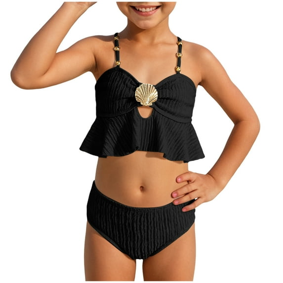 Zanarzt Toddler Girl Bathing Suit Toddler Girl Bathing Suit Summer Solid Color Bikini Set Beach Two Piece Swim Wear Black,7-8 Years
