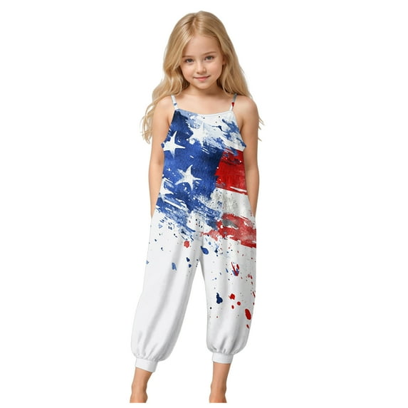Zanarzt Toddler Girl Clothes Jumper Girl's Sleeveless Jumpsuits Spaghetti Straps Long Pants Rompers with Pockets Sky Blue,7-8 Years