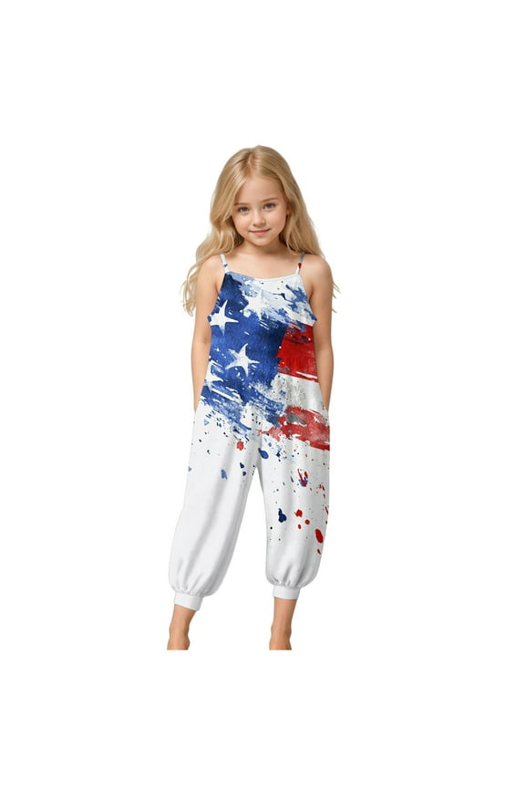 Toddler Girl Clothes Jumper Girl's Sleeveless Jumpsuits Spaghetti Straps Long Pants Rompers with Pockets Sky Blue,7-8 Years