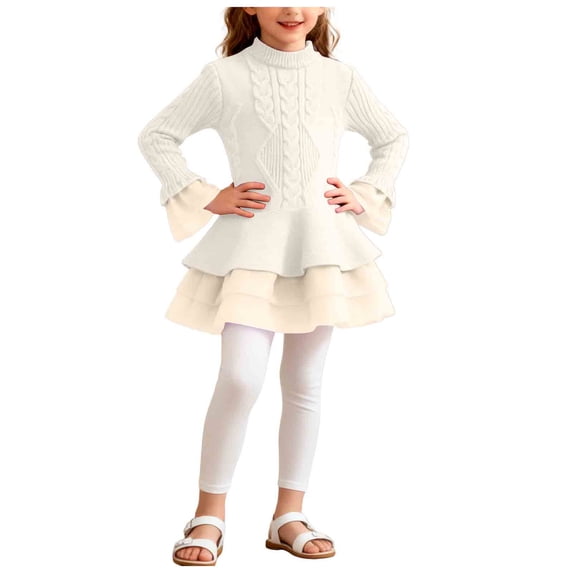 Zanarzt Toddler Girl Dress Long Sleeve Toddler Girls Sweater Dresses Long Sleeve Tutu Sweaters Dress Beige,7-8 Years