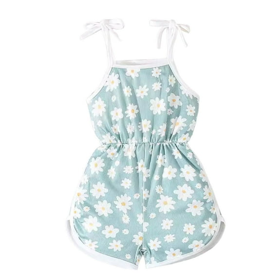 Zanarzt Toddler Girl Jumpsuit Cotton Girls Overall Shorts Kids Summer Casual Adjustable Strap Rompers with Pockets Back to School Clothes Green,2-3 Years