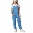 thumbnail image 1 of Zanarzt Toddler Girl One Piece Outfit Girls Casual Jumpsuits Spaghetti Strap Sleeveless Loose Romper Long Pants with Pockets Kids Clothes Blue,11-12 Years, 1 of 9
