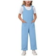 thumbnail image 1 of Zanarzt Toddler Girl One Piece Outfit Girls Casual Jumpsuits Spaghetti Strap Sleeveless Loose Romper Long Pants with Pockets Kids Clothes Sky Blue,7-8 Years, 1 of 5
