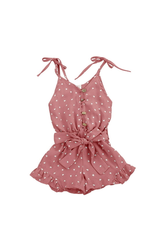 Toddler Girl One Piece Outfit Girls Sleeveless Romper Kids Summer Casual Spaghetti Strap Short Jumpsuit with Pockets Back to School Clothes Pink,3-4 Years