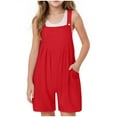 thumbnail image 1 of Zanarzt Toddler Girl Wide Leg Jumpsuit Girls Romper Sleeveless Strap Short Jumpsuits Summer Clothes with Pocket Red,13-14 Years, 1 of 5