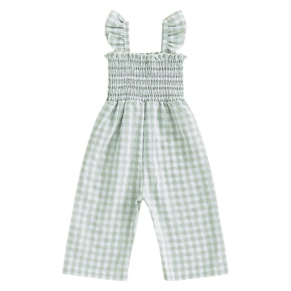 Zanarzt Toddler Girl One Piece Romper Girls Casual Jumpsuits Spaghetti Strap Sleeveless Loose Romper Long Pants with Pockets Kids Clothes Green,3-4 Years