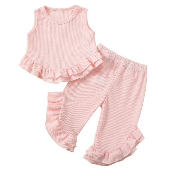 Zanarzt Toddler Girl Outfits Infant Toddler Girls Clothes Solid Color Sleeveless Camisole Linen Pants Set Summer Outfits Back to School Clothes Red,2-3 Years