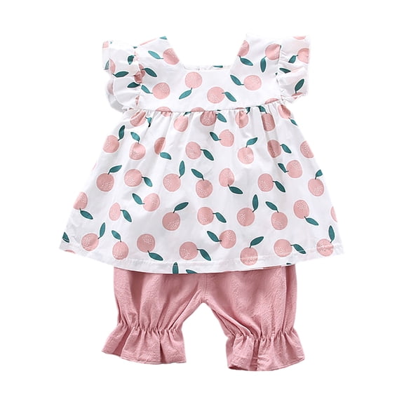 Zanarzt Toddler Girl Outfits Toddler Baby Girl Summer Clothes Cotton Ruffled Sleeve Shirt Tops and Shorts Set Outfits Pink,18-24 Months