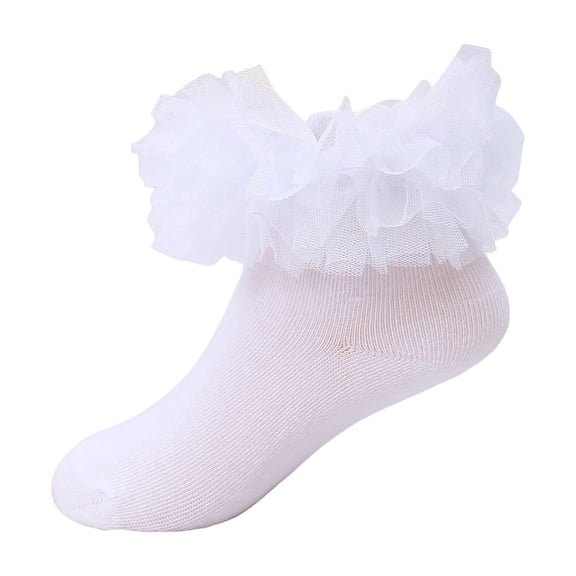 Zanarzt Toddler Girl Ruffle Socks Toddler Girl Socks with Big Ruffle Lace Frilly Turn Cuff Dress Socks Ruffle Socks 0-6 Months,White