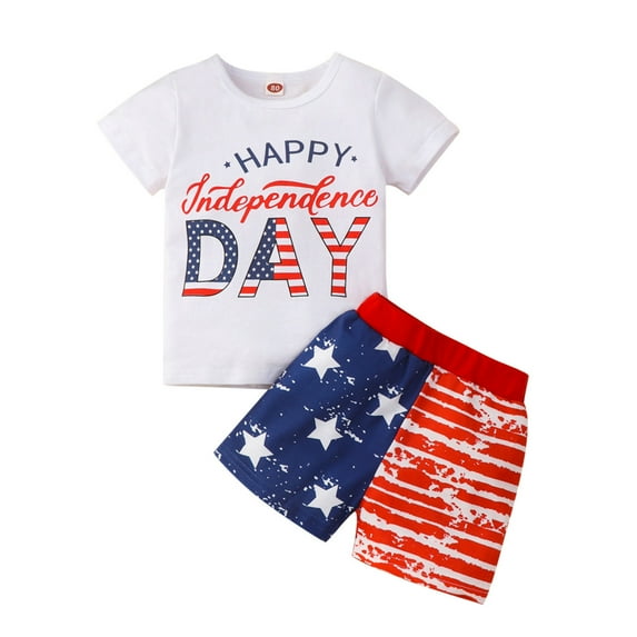 Zanarzt Toddler Girl Summer Clothing Set Baby Boy Girl 4th of July Outfits Short Sleeve Tee Shirt and Casual Shorts 2Pcs Fourth of July Summer Outfit White,12-18 Months