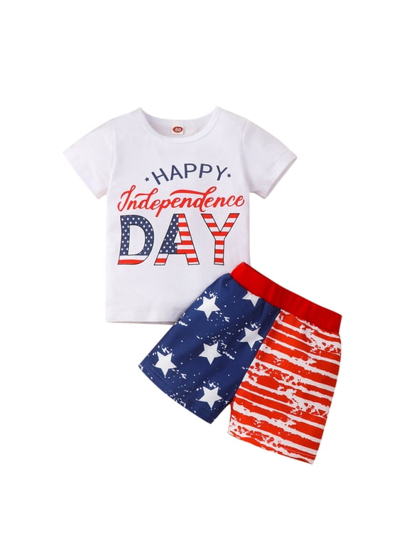 Toddler Girl Summer Clothing Set Baby Boy Girl 4th of July Outfits Short Sleeve Tee Shirt and Casual Shorts 2Pcs Fourth of July Summer Outfit White,12-18 Months