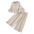 thumbnail image 1 of Zanarzt Toddler Girl Summer Short Outfits Baby Girl Clothes Toddler Girl Summer Outfits Sleeveless Ruffle Halter Tops Wide Leg Pants Kids Clothing Set Khaki,1-2 Years, 1 of 9
