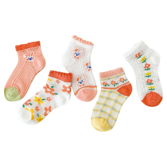Zanarzt Toddler Girl Summer Socks Cotton Socks Floor Socks Summer Socks Cartoon Thin Breathable Autumn Cartoon Fashion 5pcs Orange,5-8 Years