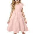 thumbnail image 1 of Zanarzt Toddler Girl Sundress Girl's Dresses Cotton Ruffle Sleeve Tiered Swing A Line Cute Midi Casual Sundress Back to School Clothes Light Pink,8-9 Years, 1 of 5