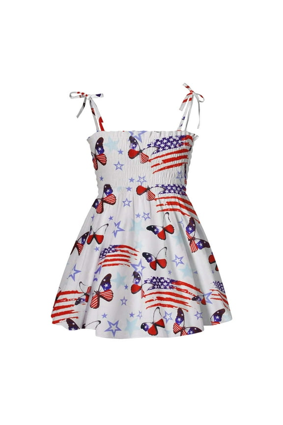 4th Of July Girl Outfits Infant Toddler Girl 4th Of July Outfit Toddler Girl Dress Flag Print 4Th Of July Sleeveless Toddler Girls White,4-5 Years