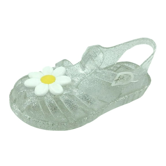 Zanarzt Toddler Girls Beach Sandals Toddler Girls Jelly Shoes Soft Unisex Child Boys Jellies Sandals Rubber Sole Closed Toe Beach Summer Mary Jane Kids Princess Dress Flat White,US 12