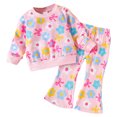 thumbnail image 1 of Zanarzt Toddler Girls Clothes Baby Outfits Toddler Girl Kids Outfits Floral Bow Long Sleeve Sweatshirt Bell Bottom Pants Set for Girls Pink,2-3 Years, 1 of 9