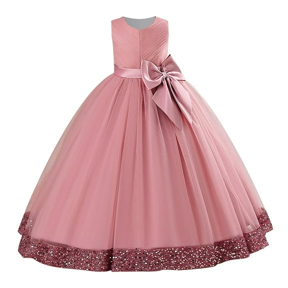 Zanarzt Toddler Girls Dresses Flower Girls Spaghetti Strap Tulle Dress Long A Line Wedding Pageant Dresses Princess Birthday Party Ball Gown Pink,6-7 Years