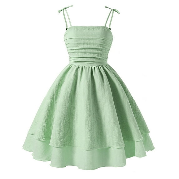 Zanarzt Little Girls Princess Dress Kids Summer Toddler Girl Sleeveless Dress Girl's Dresses Cotton Ruffle Sleeve Swing A Line Cute Casual Sundress Green,8-9 Years
