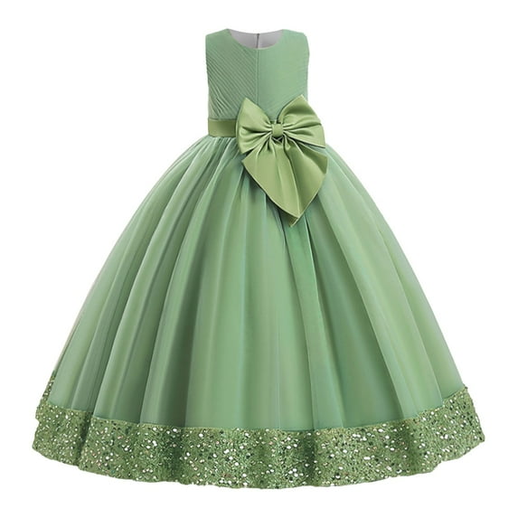 Zanarzt Toddler Girls Formal Dresses Flower Girls Spaghetti Strap Tulle Dress Long A Line Wedding Pageant Dresses Princess Birthday Party Ball Gown Light Green,8-9 Years