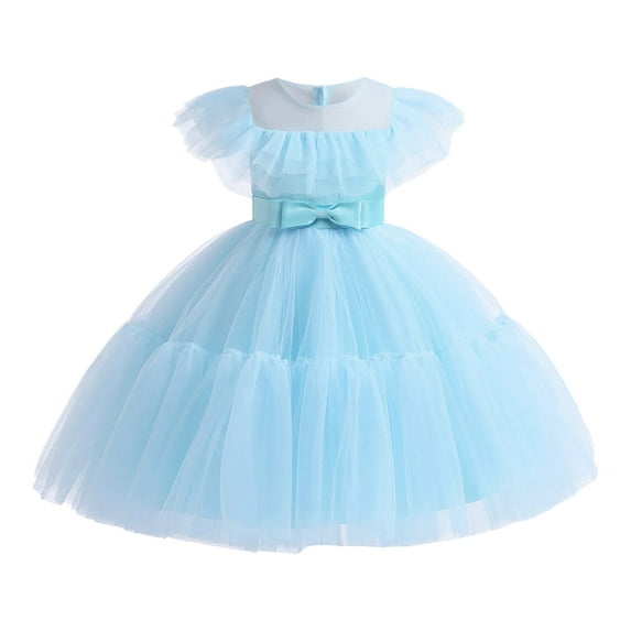 Zanarzt Toddler Girls Formal Dresses Special Occasion Flower Girls Lace Short Sleeve Dress for Wedding Puffy Tulle Pageant Prom Ball Gown Sky Blue,5-6 Years