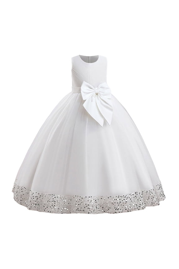 Toddler Girls Formal Dresses Special Occasion Flower Girls Spaghetti Strap Tulle Dress Long A Line Wedding Pageant Dresses Princess Birthday Party Ball Gown White,4-5 Years