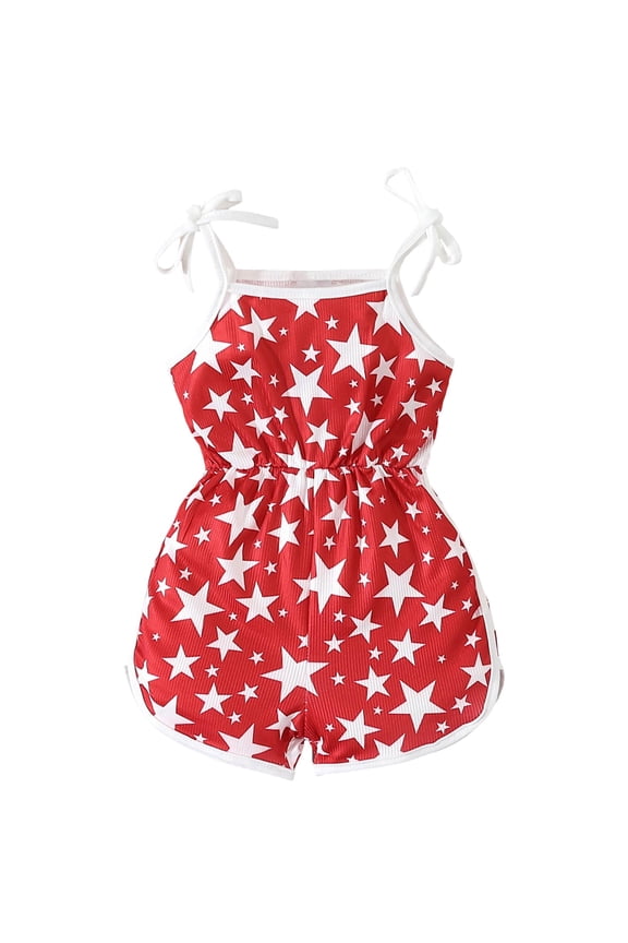 Toddler Girls Fourth Of July Romper Toddler Girl 4th of July Outfit Spaghetti Straps Stars Romper Summer Clothes Sleeveless Jumpsuit Red,12-18 Months