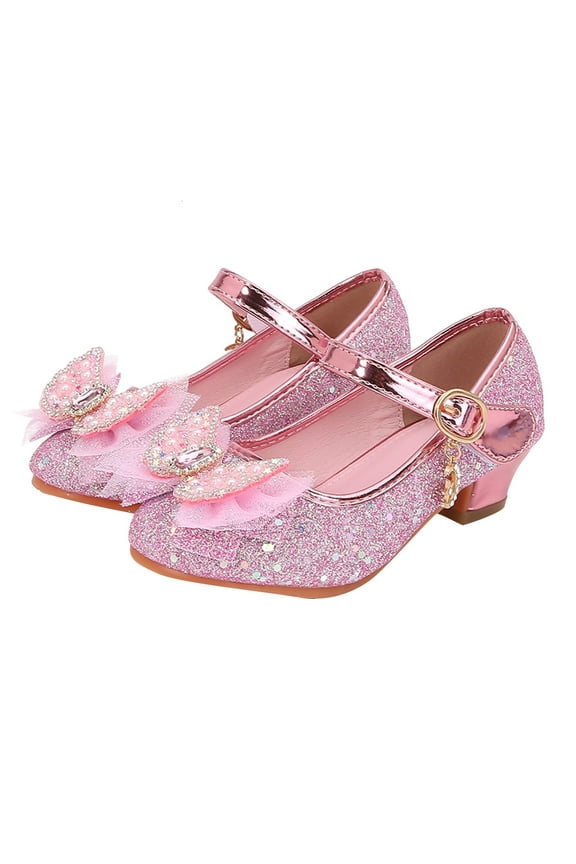 Toddler Girls Mary Jane Dress Shoes Girls Dress Shoes Low Heel Princess Flower Wedding Party Glitter Shoes for Toddler/Little Kid/Big Kids Pink,12.5