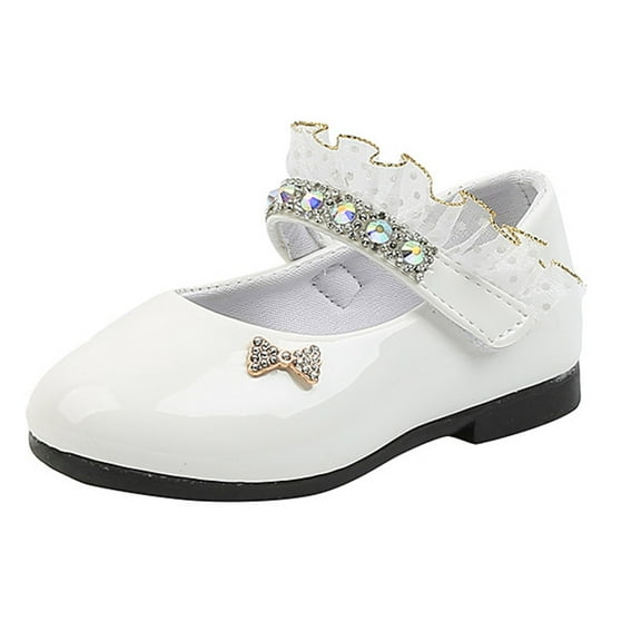 Zanarzt Toddler Girls Mary Jane Dress Shoes Toddler Flower Girls Dress Shoes Princess Ballet Flats with Bow and Peals for Party School White,13