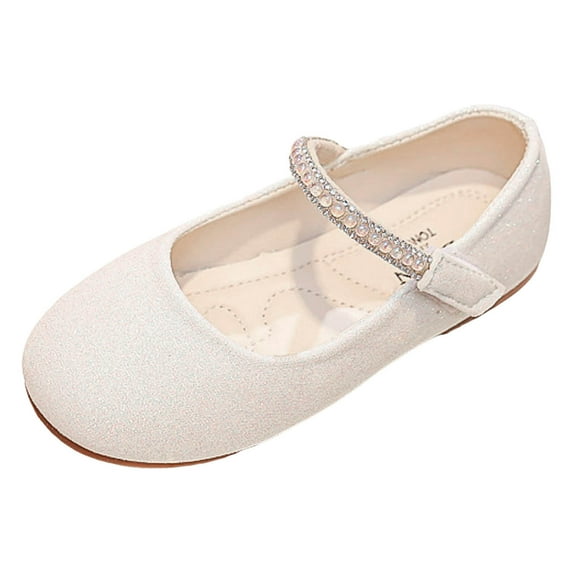Zanarzt Toddler Girls Princess Shoes Girl Closed Toe Dress Ballerina Flats Stylish formal Patent Wedding Party Shoes (Toddler/Little Kid/Big Kid) White,14