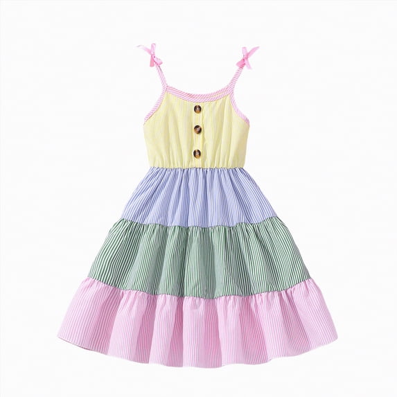 Zanarzt Toddler Girls Spring Dress Little Girl Rainbow Summer Dresses for Girls Sleeveless Sundress Spring Dresses 6-7 Years,Pink