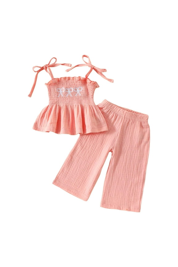 Toddler Girls Summer Clothes Baby Girl Clothes Toddler Girl Summer Outfits Sleeveless Ruffle Tops Pants Kids Clothing Set Pink,4-5 Years
