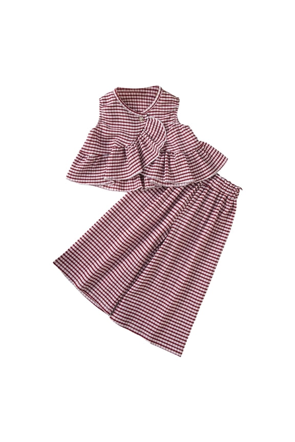 Toddler Girls Summer Outfits Toddler Girl Clothes Sleeveless Ruffle Tops Linen Pants Set Summer Outfits Back to School Clothes Red,4-5 Years