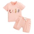 thumbnail image 1 of Zanarzt Toddler Kid Boy Clothes Set Toddler Boy Outfits Shorts Sleeve Summer Beach T Shirts Shorts Clothing Set Light Pink,12-18 Months, 1 of 8
