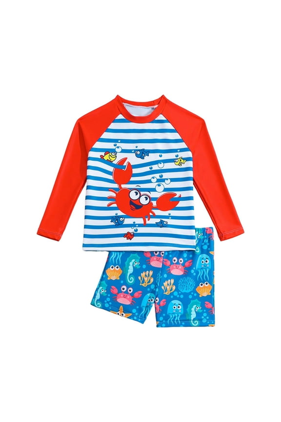 Toddler Long Sleeve Swimsuit Boy Toddler Baby Boys Swimsuit Trunk Rashguard Set 2pcs Swimwear Bathing Suit Long Sleeved Sunsuit Swim Shirt UPF 50+ Red,3-4 Years