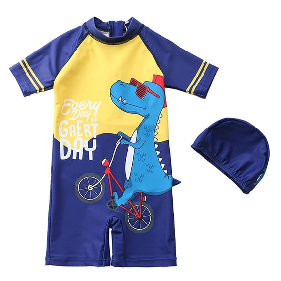 Zanarzt Toddler One Piece Rash Guard Toddler Boy One Piece Swimwear UPF 50+ Sun Protection One Piece Bathing Suit Rash Guard Sunsuit with Hat Dark Blue,5-6 Years