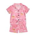thumbnail image 1 of Zanarzt Toddler Pajamas Girls Pajamas Silk Satin Pajama Set 2 Piece Button Down Pjs Ruffle Sleepwear 3-4 Years,Pink, 1 of 4
