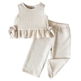 thumbnail image 1 of Zanarzt Toddler Set Girls' Clothing Sets Sleeveless Bow Crop Top Wide Leg Linen Pants 2026 Summer Outfits Cute Kids Clothes Beige,9-12 Months, 1 of 9