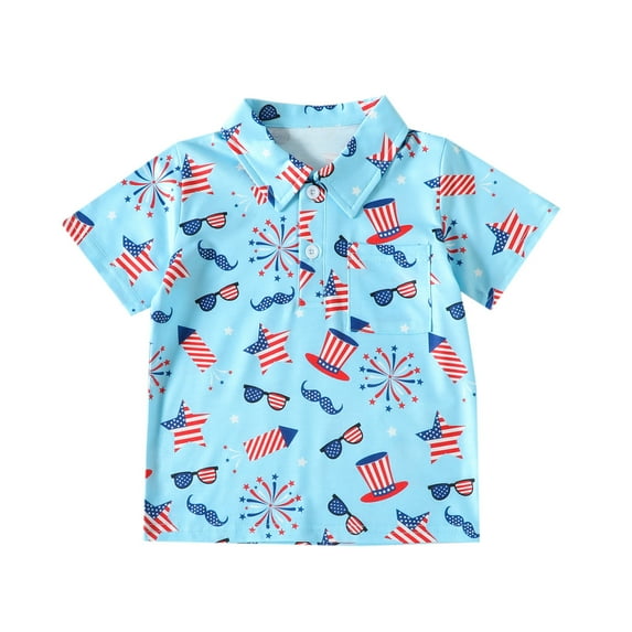 Zanarzt Toddler Shirts 4th of July Toddler Baby Boys Girls T-Shirt Kids Letters Print Patriotic Cotton Independence Day Top Light Blue,2-3 Years
